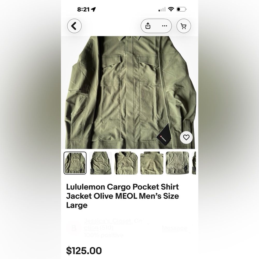 LULULMEN MENS Olive Green Athletic JACKET XXL Lululemon Cargo Pocket Shirt - Picture 3 of 14